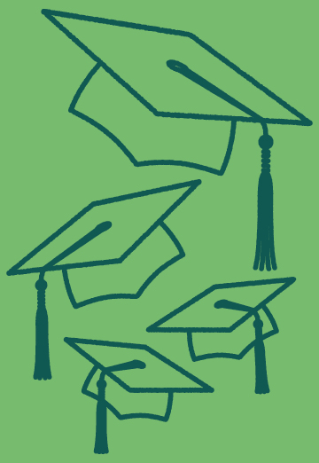 Graduation hats illustration on a green background